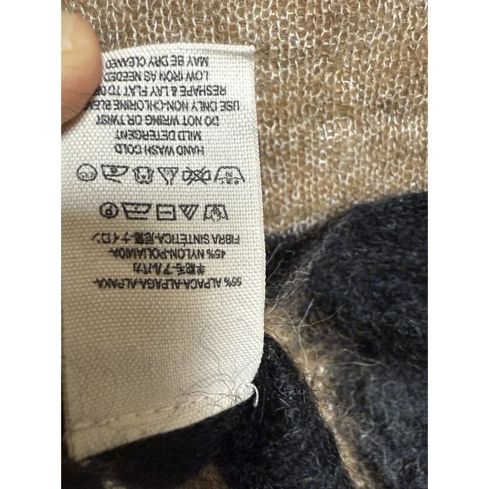 FREE PEOPLE Small LULU‎ ALPACA BLEND COWL NECK Tan Black Stripe SWEATER